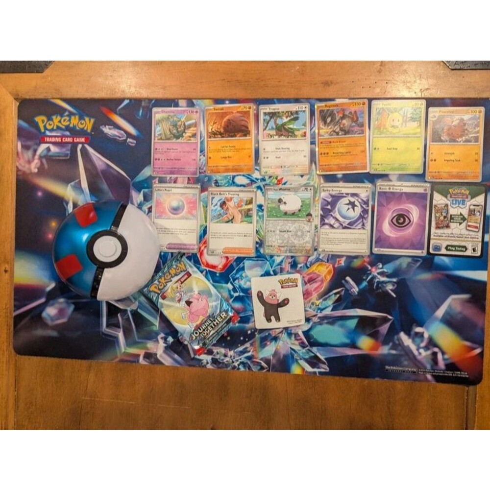 Pokémon Journey Together OPENED pack of TCG cards ball tin and sticker
